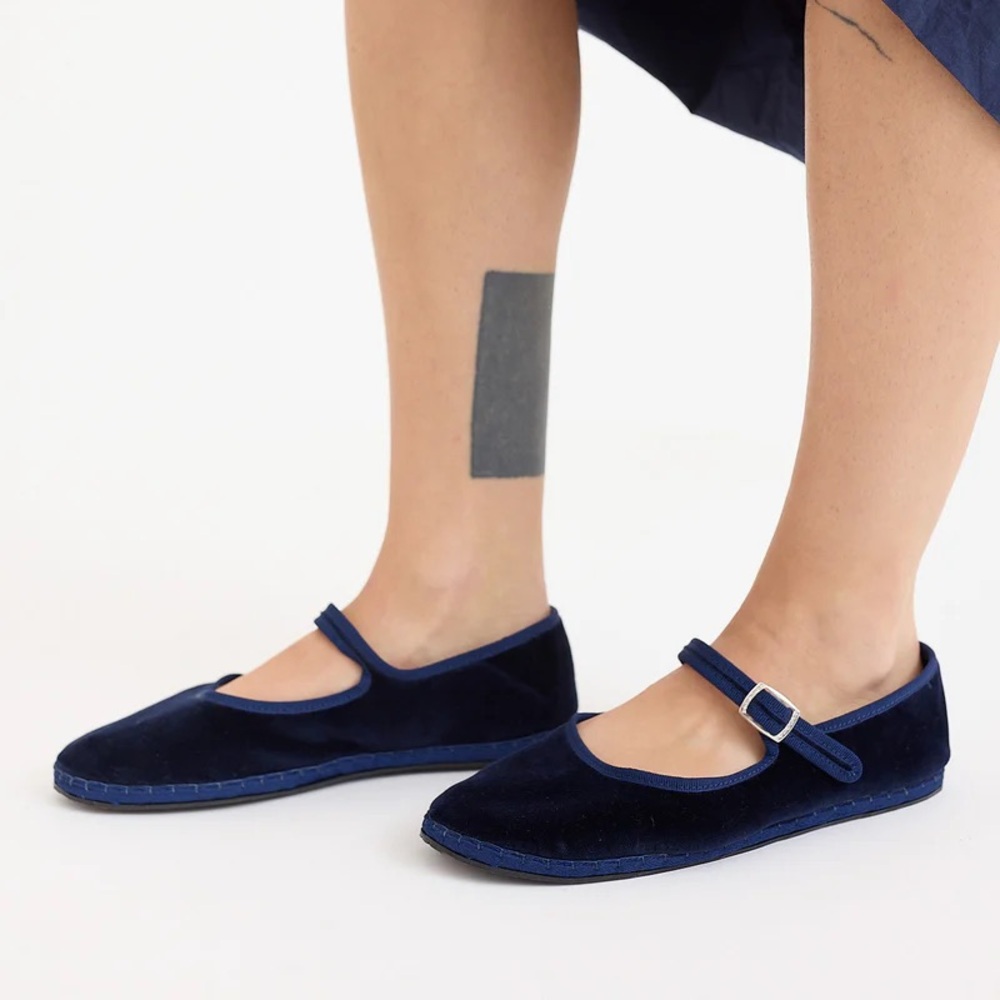 Drogheria Crivellini Navy Velvet Maryjane Flats Size 37